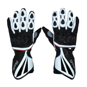 Guantes de piel para caballero, negro con blanco