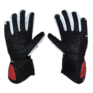 Guantes de piel para caballero, negro con rojo